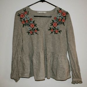 Grey Rose Embroidered Long Sleeve